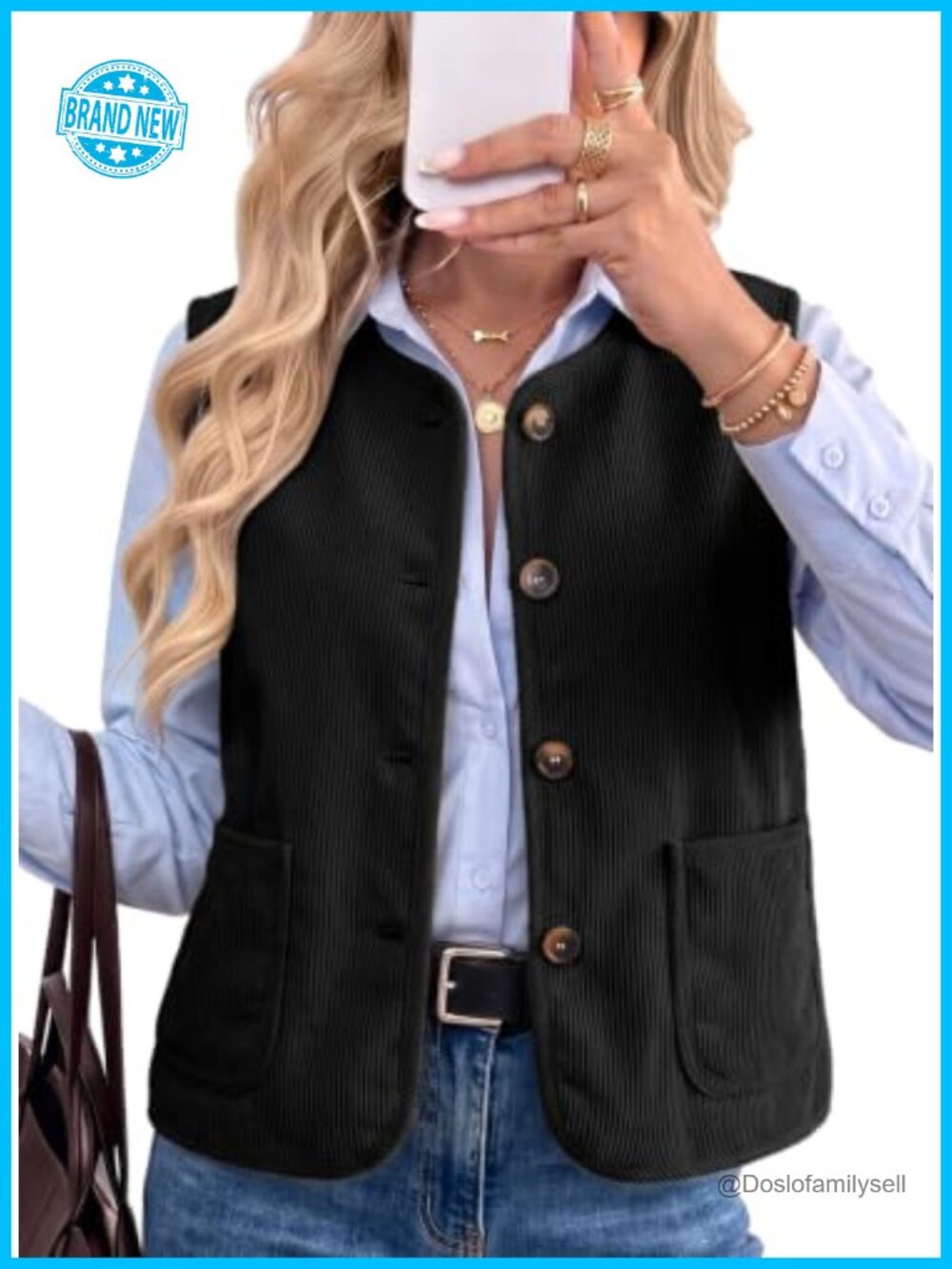 Fleece Lined Corduroy Button Up Vest Sleeveless Layering Top